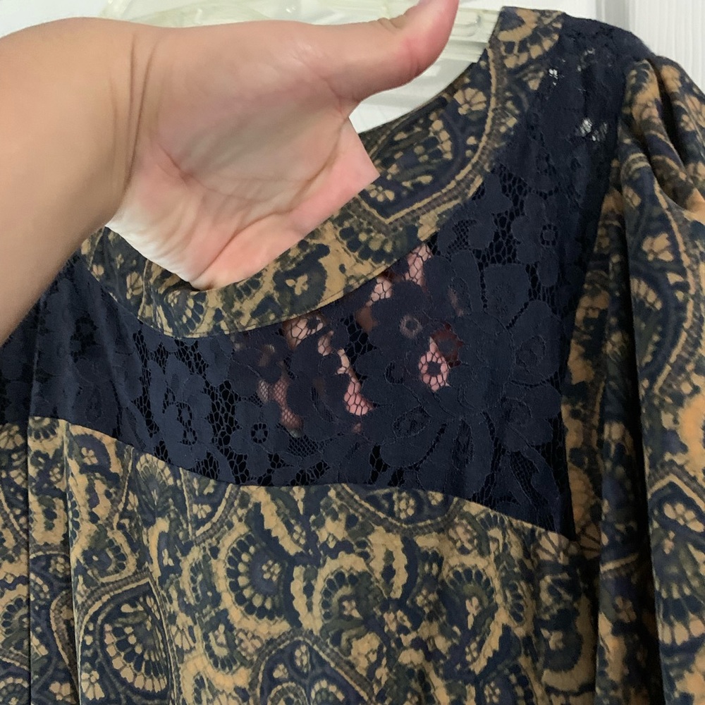 Navy print dress w belt